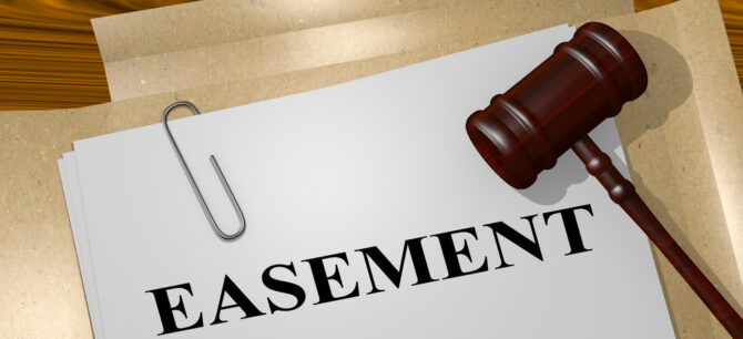 3D illustration of EASEMENT title on legal document